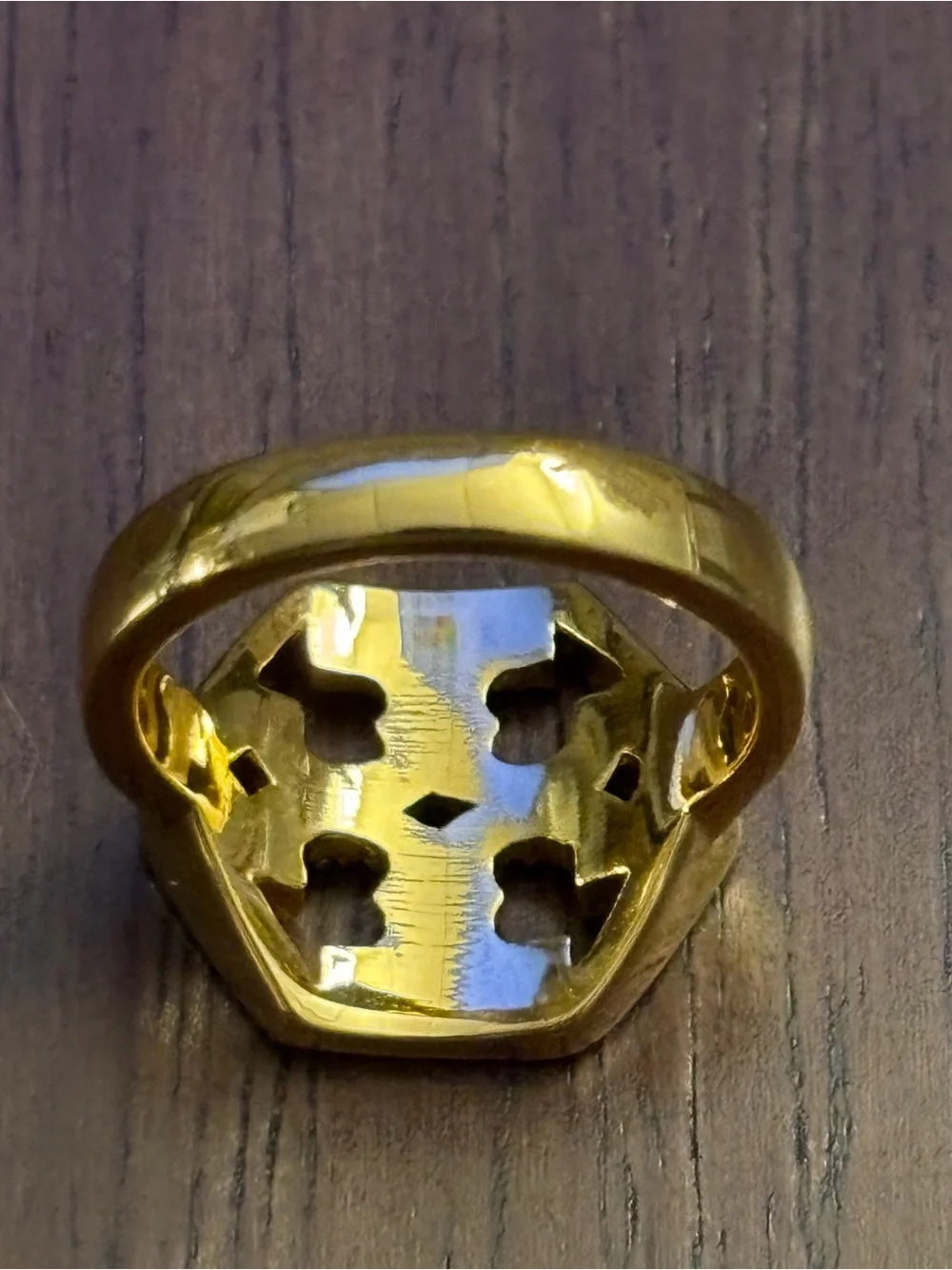 Bnwot Tory Burch Gold-plated Hexagon logo Ring with Clear Stones, size 7